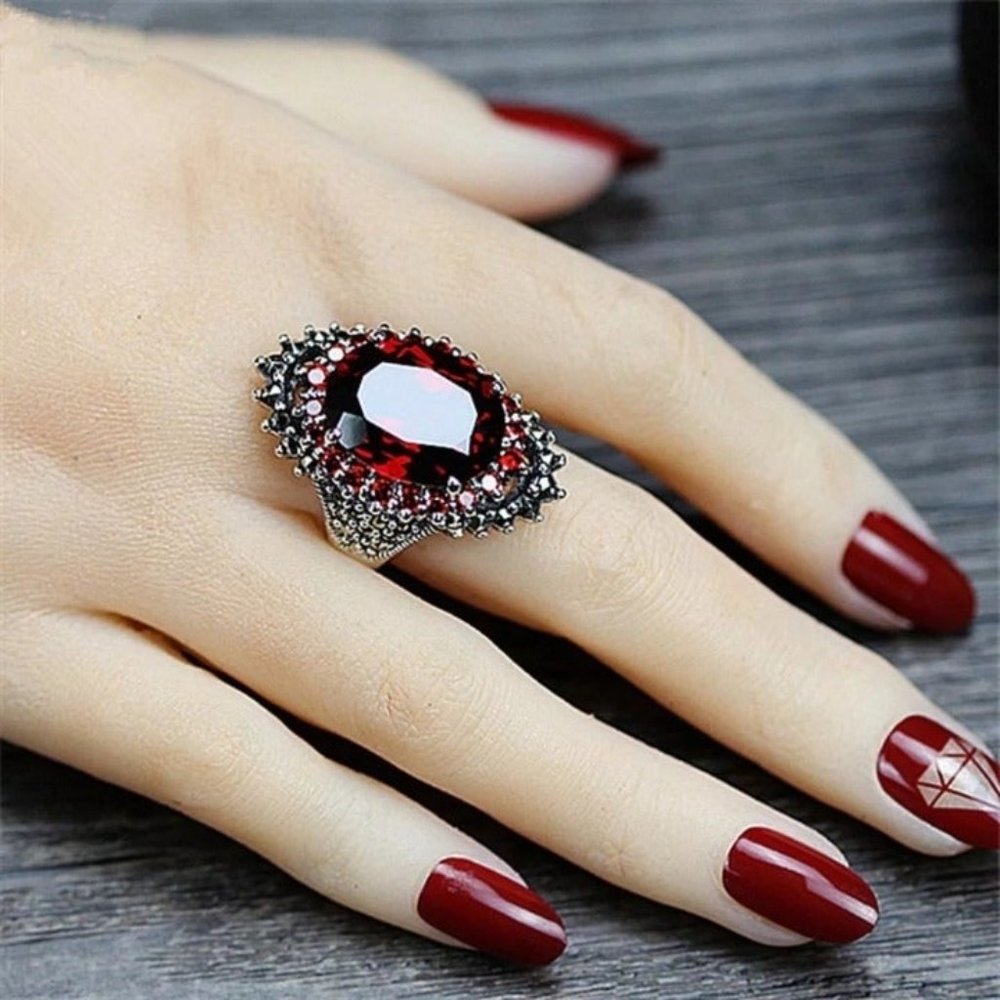 Sterling Silver Red Crystal CZ Ring - Picture 7 of 10
